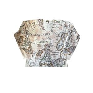 UBU Map Print V Neck Long Sleeve Women's Top XL